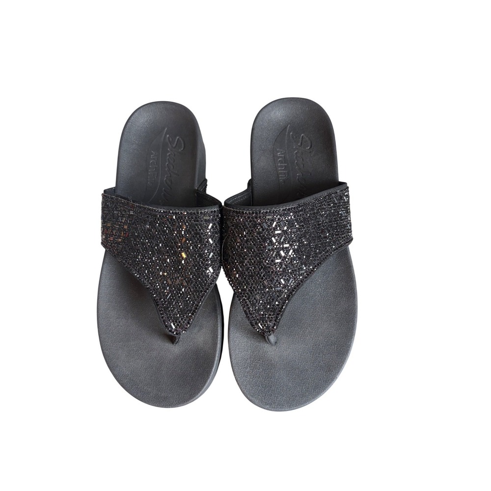 Skechers Arch Fit City Catch Black Rhinestone Thong Platform Sandals 119438 US 7 - Picture 8 of 8